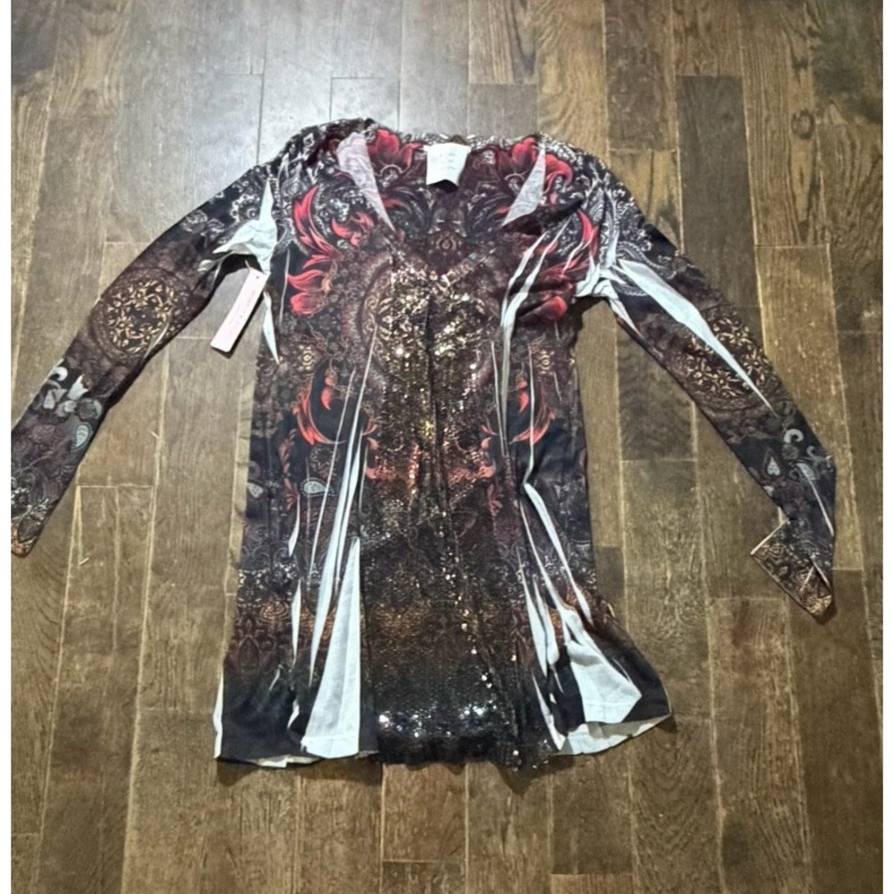 Romeo & Juliet Couture Women's S Black Graphic Y2K Grunge Blouse Boho NWT